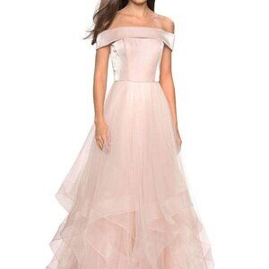 NWT La Femme 27224 Off-Shoulder Tulle Prom Dress Blush size 0